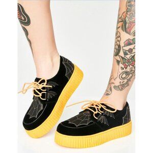 Strange Cvlt Krypt Halloween Creepers Platform Shoes Lace Up Black Orange Size 7